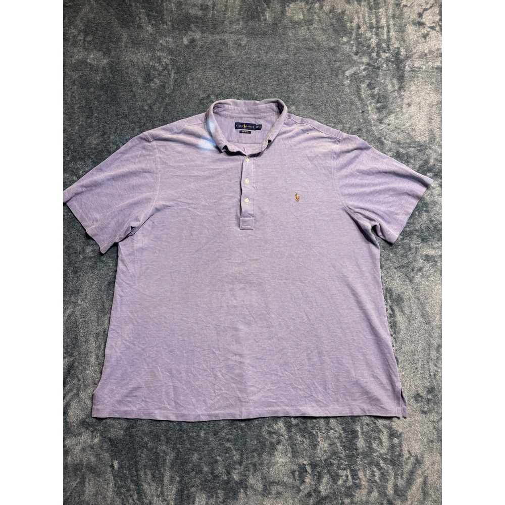 Ralph Lauren Mens Polo Shirt 2XLT Blue Lavender 100% Cotton Knit Oxford Solid